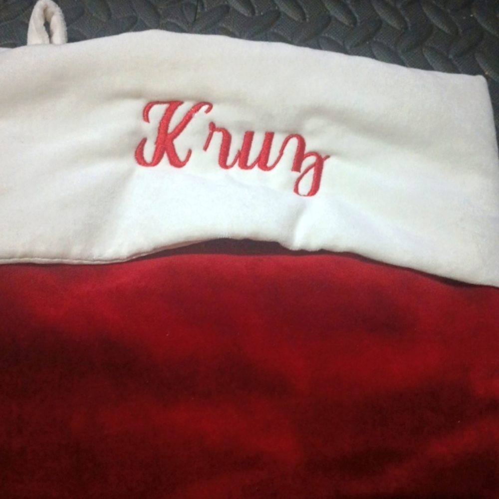 Pottery Barn Classic Large maroon & Ivory Velvet Christmas Stocking Mono Kruz